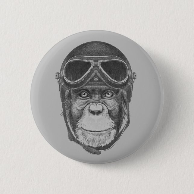 Vintage Helmet Chimpanzee 2 Inch Round Button (Front)