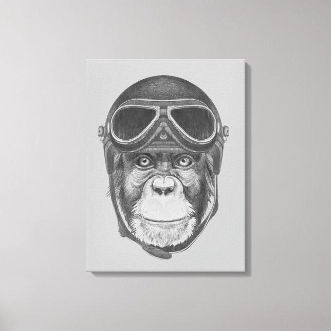 Vintage Helmet Chimpanzee Canvas Print (Front)