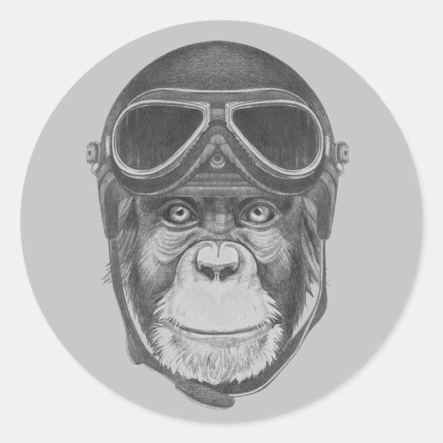 Vintage Helmet Chimpanzee Classic Round Sticker (Front)