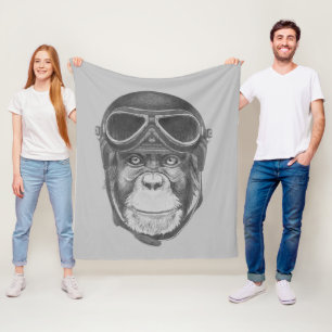 Vintage Helmet Chimpanzee Fleece Blanket