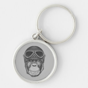 Vintage Helmet Chimpanzee Keychain
