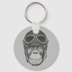 Vintage Helmet Chimpanzee Keychain