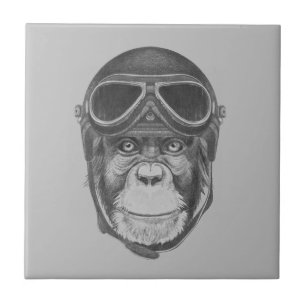 Vintage Helmet Chimpanzee Tile