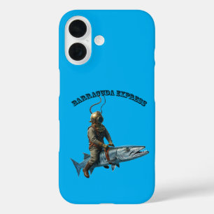 Vintage Helmet Diver Riding a Barracuda Fish URM iPhone 16 Case