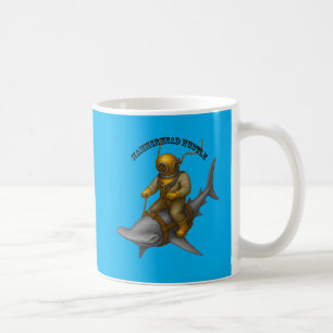 Vintage Helmet Diver Riding a Hammerhead Shark URM Coffee Mug