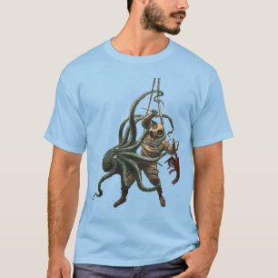 Vintage Helmet Diver with a Lobster and an Octopus T-Shirt