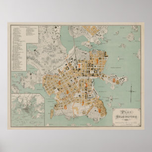 Vintage Helsinki Finland Map (1893) Poster