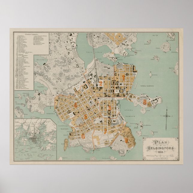 Vintage Helsinki Finland Map (1893) Poster (Front)