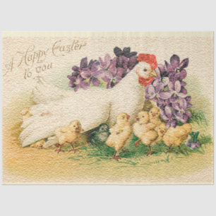 Vintage Hen And Chickens Easter Holiday Tissue Paper