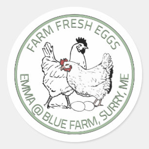 Vintage Hen and Rooster with Eggs Colour Egg Carto Classic Round Sticker