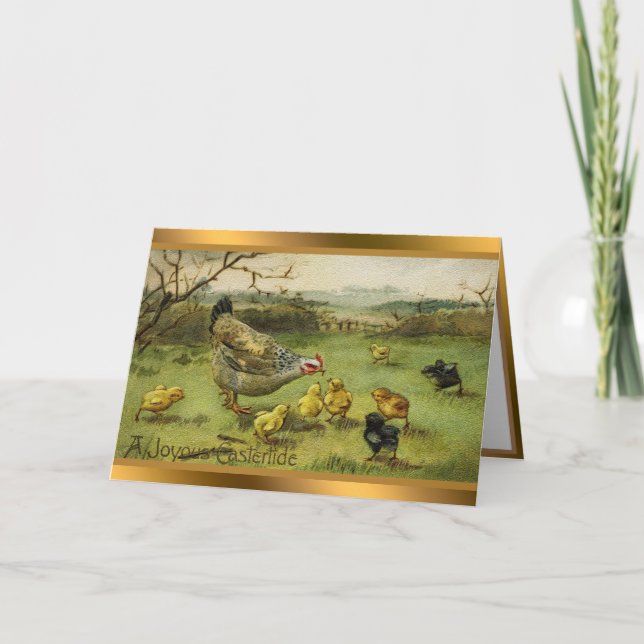 Vintage Hen Easter Holiday Folded Cards (Front)