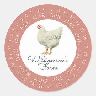 Vintage Hen Encircled Date Egg Carton Terracotta Classic Round Sticker