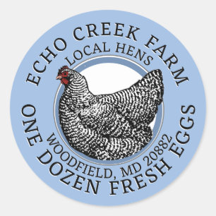 VINTAGE HEN FARM FRESH EGG Blue and White Classic Round Sticker