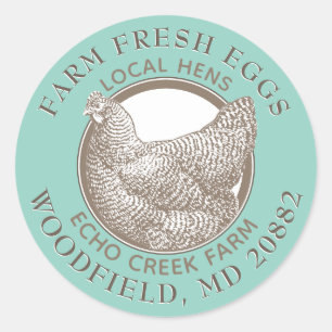 VINTAGE HEN FARM FRESH EGG Pale Green and Brown Classic Round Sticker