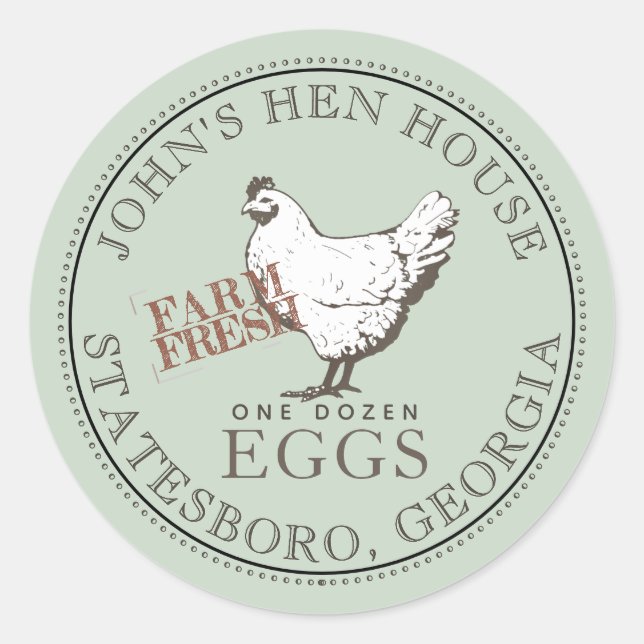 VINTAGE HEN FARM FRESH EGG Pale Green Label (Front)