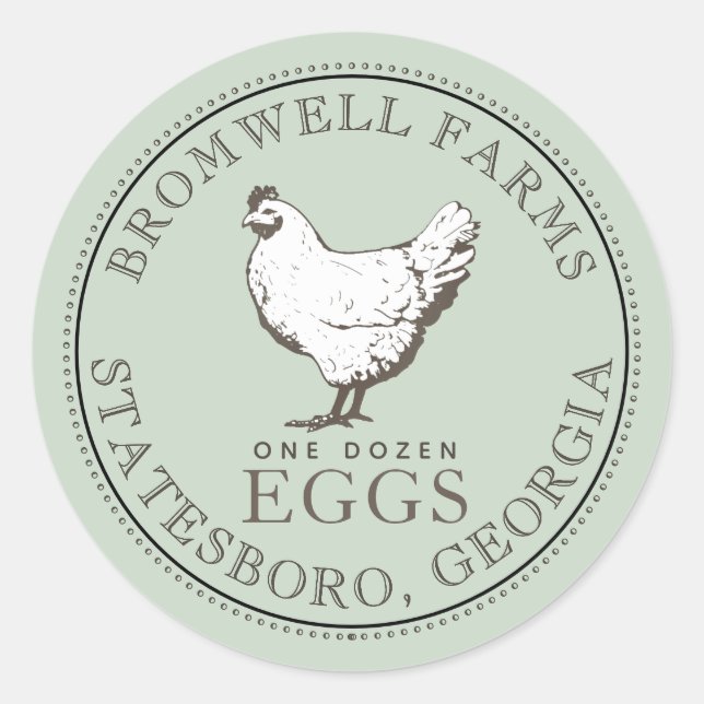 VINTAGE HEN FARM FRESH EGG Pale Green Label (Front)