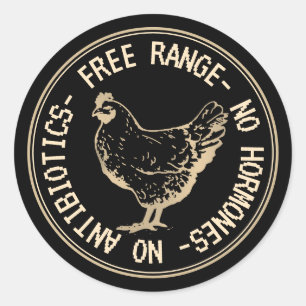 Vintage Hen Free Range No Hormones Emblem Classic Round Sticker