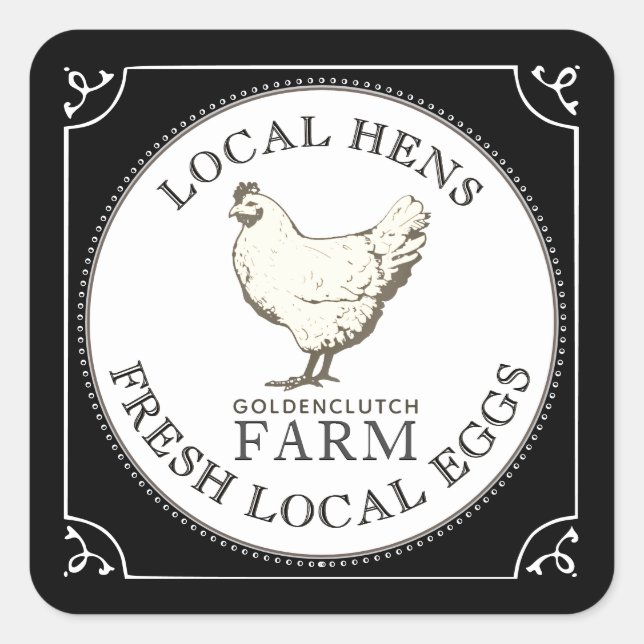 VINTAGE HEN PASTURED EGGS LABEL Black  (Front)