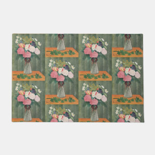 Vintage Henri Rousseau Pink Floral Still Life Doormat