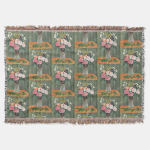 Vintage Henri Rousseau Pink Floral Still Life Throw Blanket