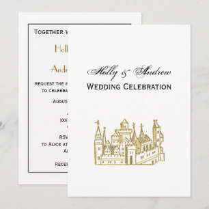 Vintage Heraldic Castle #2 Crest Faux Gold Invitation