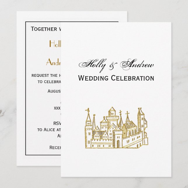 Vintage Heraldic Castle #2 Crest Faux Gold Invitation (Front/Back)