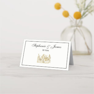 Vintage Heraldic Castle #2 Crest Faux Gold Place Card