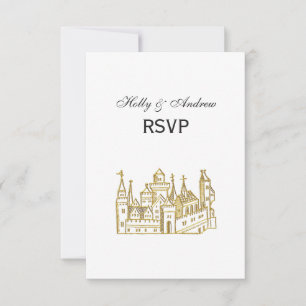Vintage Heraldic Castle #2 Crest Faux Gold RSVP Card
