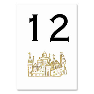 Vintage Heraldic Castle #2 Crest Faux Gold Table Number