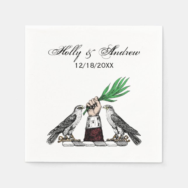 Vintage Heraldic Falcons With Hand Crest Emblem Napkin (Front)
