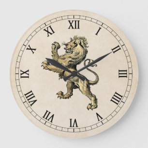 Vintage Heraldic Lion on Cream Wall Clock