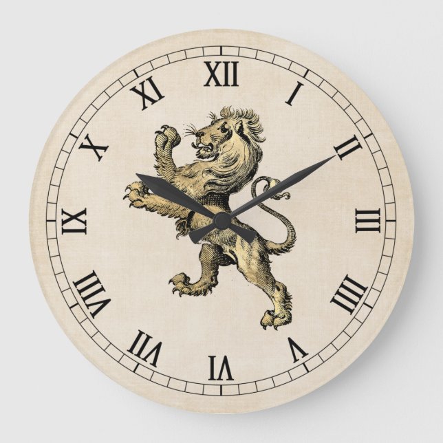 Vintage Heraldic  Lion on Cream Wall Clock (Front)
