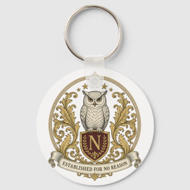 Vintage Heraldic Owl Crest Keychain (Front)