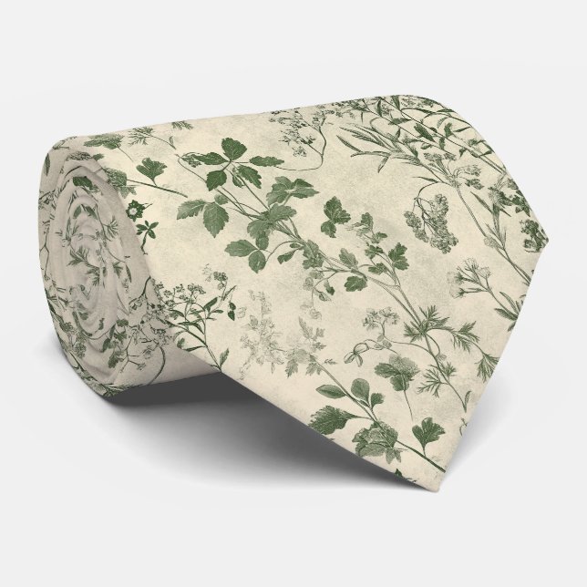 Vintage Herb Garden Botanical Wildflower Wedding Tie (Rolled)