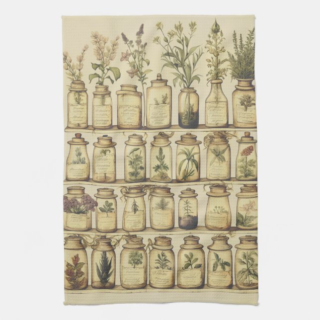 Vintage Herbal Design  Kitchen Towel (Vertical)