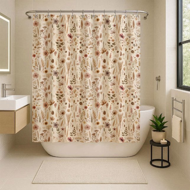 Vintage Herbarium Pressed Flower Boho Shower (Vintage Herbarium Pressed Flower Shower Curtain)