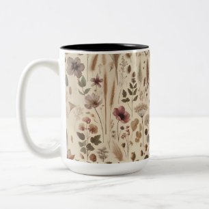 Vintage Herbarium Pressed Flower Botanical Floral  Two-Tone Coffee Mug