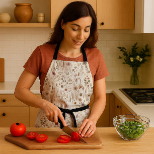 Vintage Herbarium Pressed Flower Botanical Kitchen Apron
