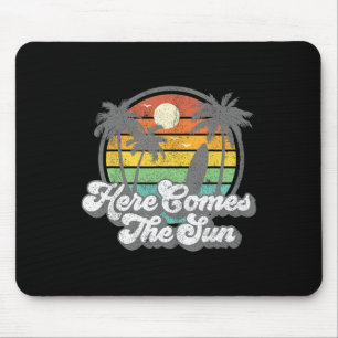 Vintage Here Comes The Sun Beach Surfing Retro 70s Mouse Pad