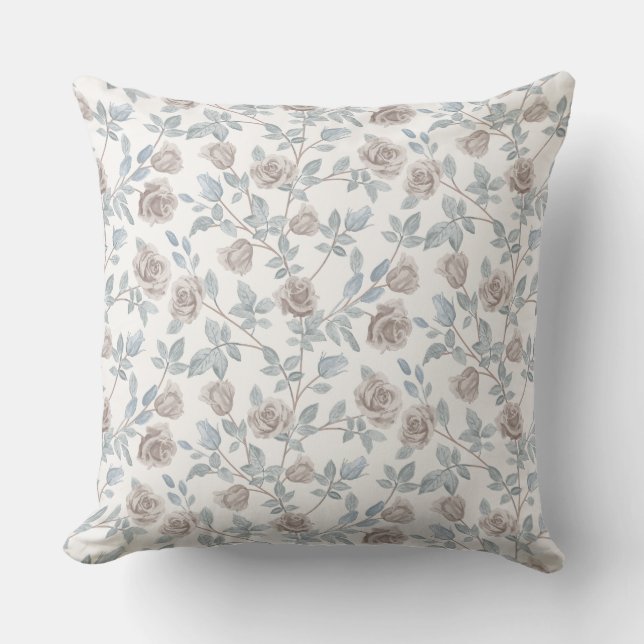 Vintage Heritage Rose Floral Pattern Throw Pillow (Front)