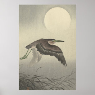 Vintage Heron At Full Moon by Ohara Koson Poster