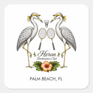 Vintage Heron Badminton Club Personalized Square Sticker