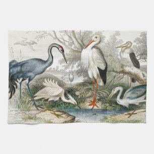 Vintage Heron Stork and Crane Nature Art Print Kitchen Towel
