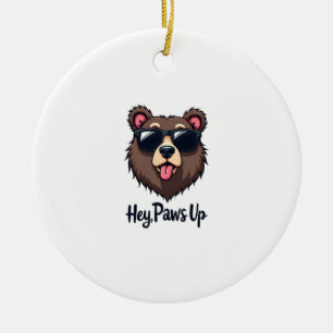 Vintage Hey Paws Up Bear with Sunglasses Funny Dog Ceramic Ornament