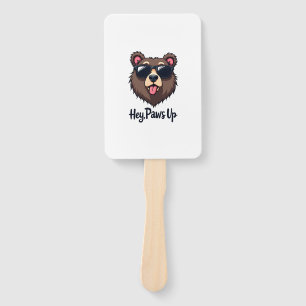 Vintage Hey Paws Up Bear with Sunglasses Funny Dog Hand Fan
