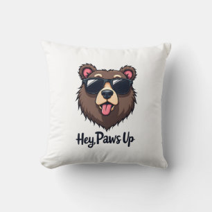 Vintage Hey Paws Up Bear with Sunglasses Funny Dog Throw Pillow