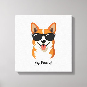 Vintage Hey, Paws Up Corgi with Sunglasses Cute Do Canvas Print