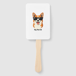 Vintage Hey, Paws Up Corgi with Sunglasses Cute Do Hand Fan