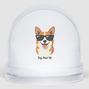 Vintage Hey, Paws Up Corgi with Sunglasses Cute Do Snowglobe