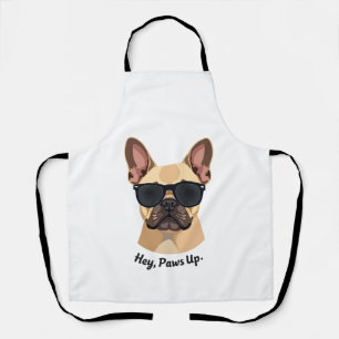Vintage Hey, Paws Up French Bulldog Sunglasses Gra Apron